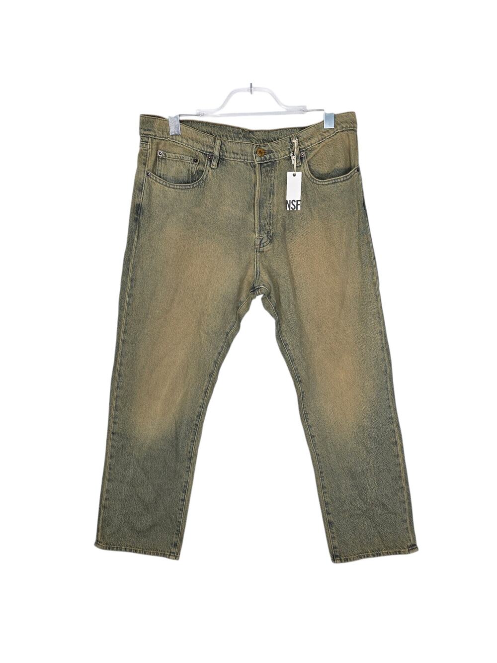 NSF Straight Leg Jeans Button Fly Distress Dirty Grunge Wash Slouchy Size 30